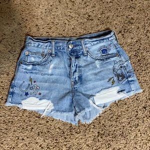 American Eagle Graphic Print High Rise Denim Shorts